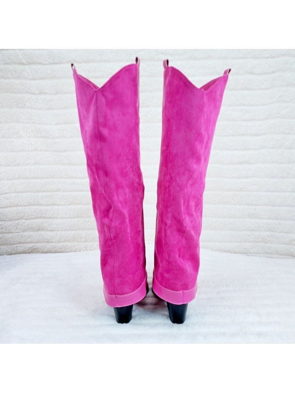 Branded Fuchsia Pink Skirted Fold Over Western Shark Knee High Cowgirl Boots - Picture 4 of 11